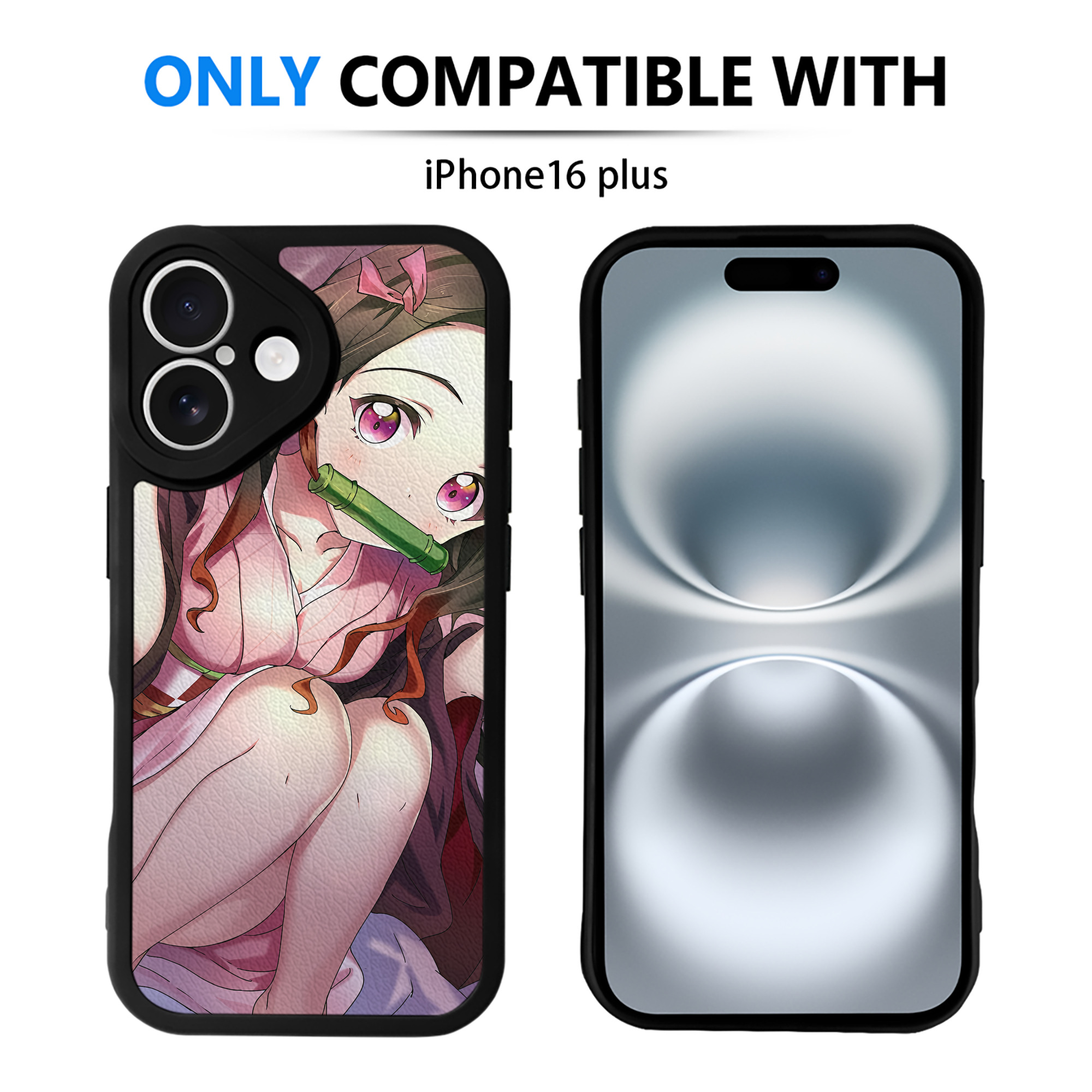 （画像用） 鬼滅の刃（きめつのやいば）竈門 禰󠄀豆子／かまど ねずこ Kamado Nezuko 【iPhone 16シリーズ対応】シリコンスマホケース（レザー調） 材質：シリコン